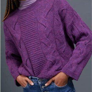 Purple Anthropologie Chunky Cable Knit Sweater Oversized